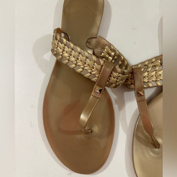 Jack Rogers Tinsley Gold Leather Braided Strap Slip On Jelly Sandals 8 - Picture 2 of 7